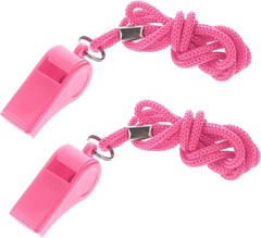 Pink Whistle, 2 Packs Whistle for Coaches, Plastic Coach Whistles with Lanyard,