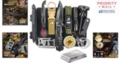Camping Fishing Survival Kit 14 in 1 Emergency Tools Gifts for Men Dads Him
