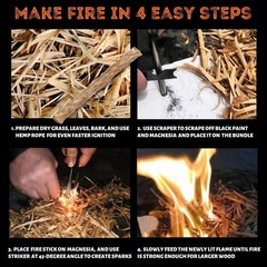 4″ Ferro Rod Fire Starter Kit Emergency Survival Kits Camping Hiking Hemp Rope
