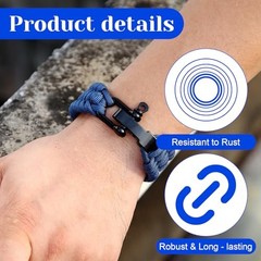 4 Pack Durable Paracord Bracelet, Paracord Bracelet Shackle Buckle, Metal