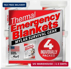 Emergency Blanket Mylar Thermal Space Survival Gear & Supplies 4-Pack Foil | Col