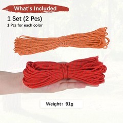 2PCS 2 mm 66FT Reflective Guyline Camping Paracord 3 Strands, Red, Orange