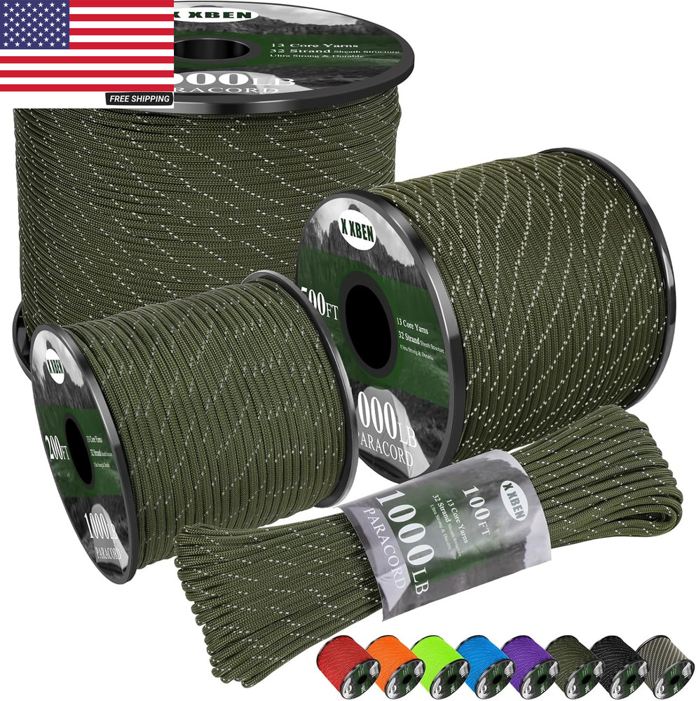Paracord Reflective 1000Lb, 50/100/200/500/1000Ft 4Mm, 13 Strand Paracord Rope,