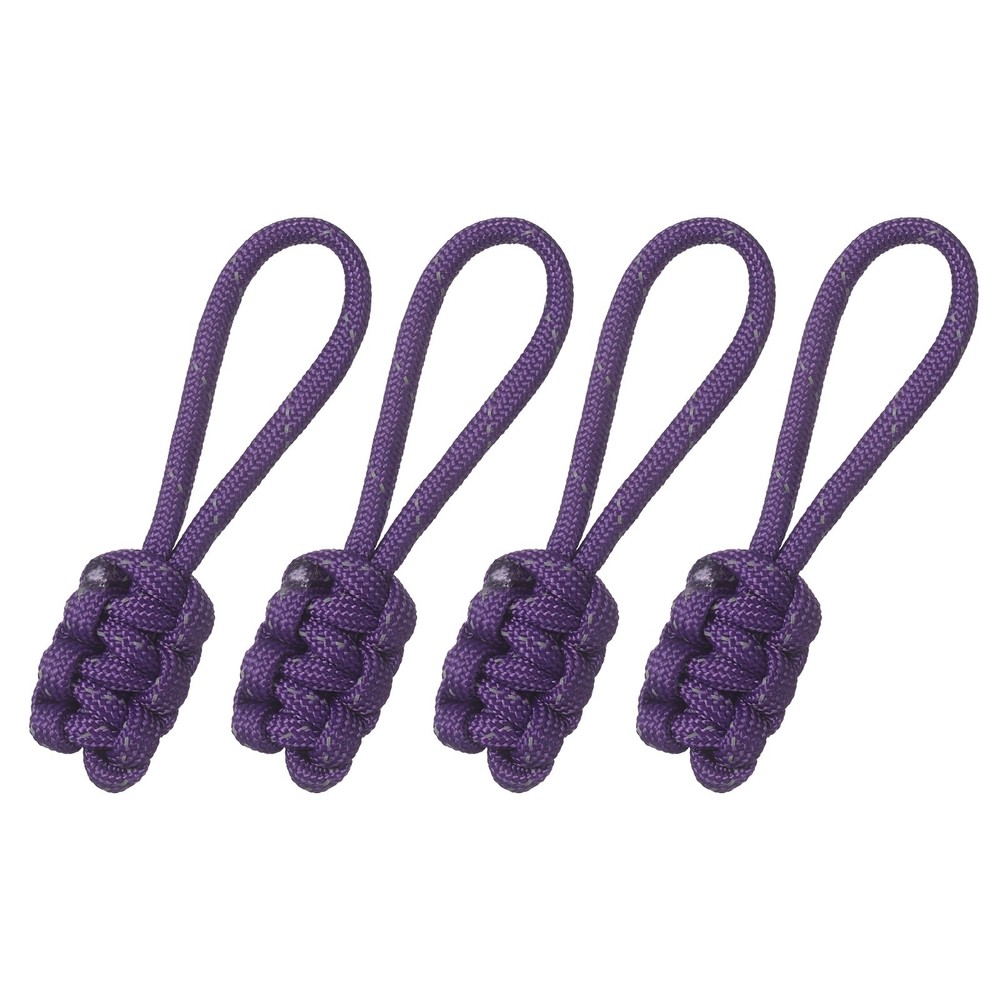 4Pcs Reflective Paracord Zipper Pull, 85 mm Length for Backpacks, Purple