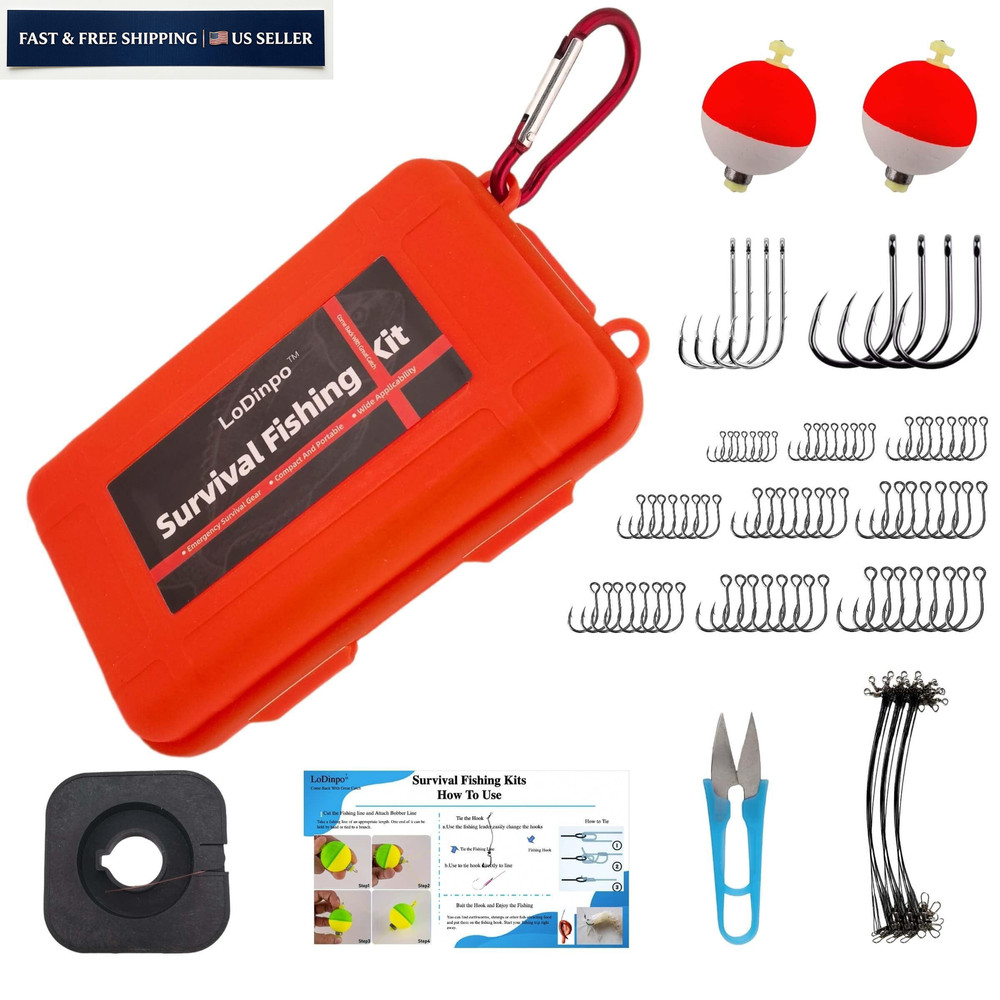LoDinpo Pocket Survival Fishing Kit,Emergency Tackle Small, Wildfire Orange