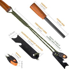 Durable 3/8″ Thick Ferro Rod Fire Starter with Wooden Handle & Emergency Tools