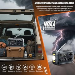 Hand Crank Emergency Radio, 10000mAh Weather Radio with AM/FM/NOAA, Solar Grey