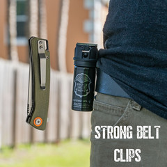 Police Magnum Pepper spray 2oz FT Belt Clip Stream & Army Green D2 Steel knife