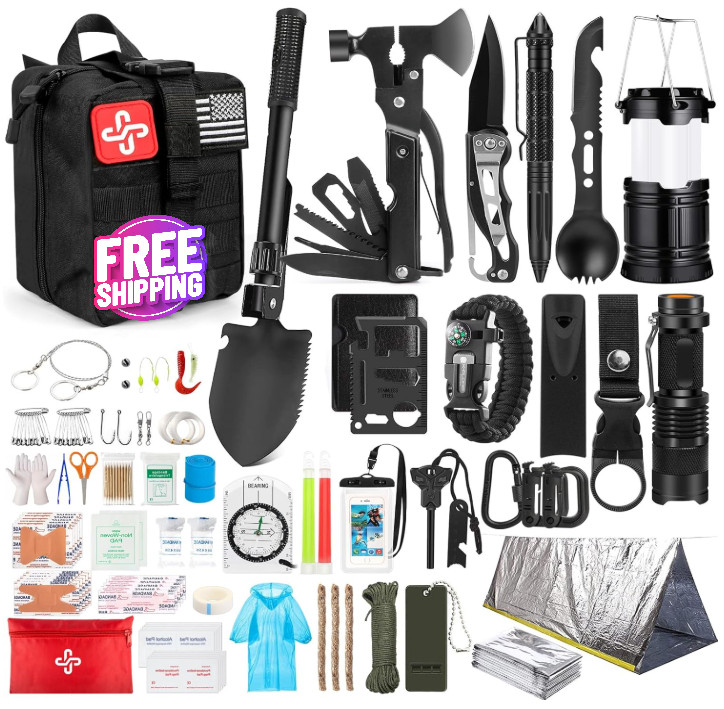 Kit de supervivencia, 250 piezas, botiquín de primeros auxilios para senderismo