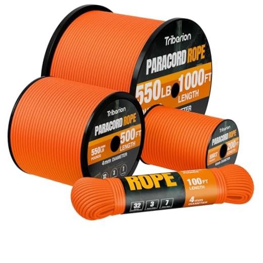 Paracord Rope 550 lb – 5/32″ Parachute Cord 4MM 7-Strand para Cord 200ft Orange