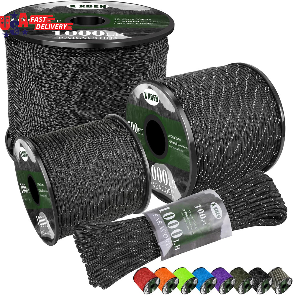 Paracord Reflective 1000Lb, 50/100/200/500/1000Ft 4Mm, 13 Strand Parachute Spool