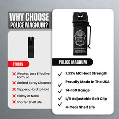 Police Magnum pepper spray flip top belt clip stream 2oz & Black D2 steel knife