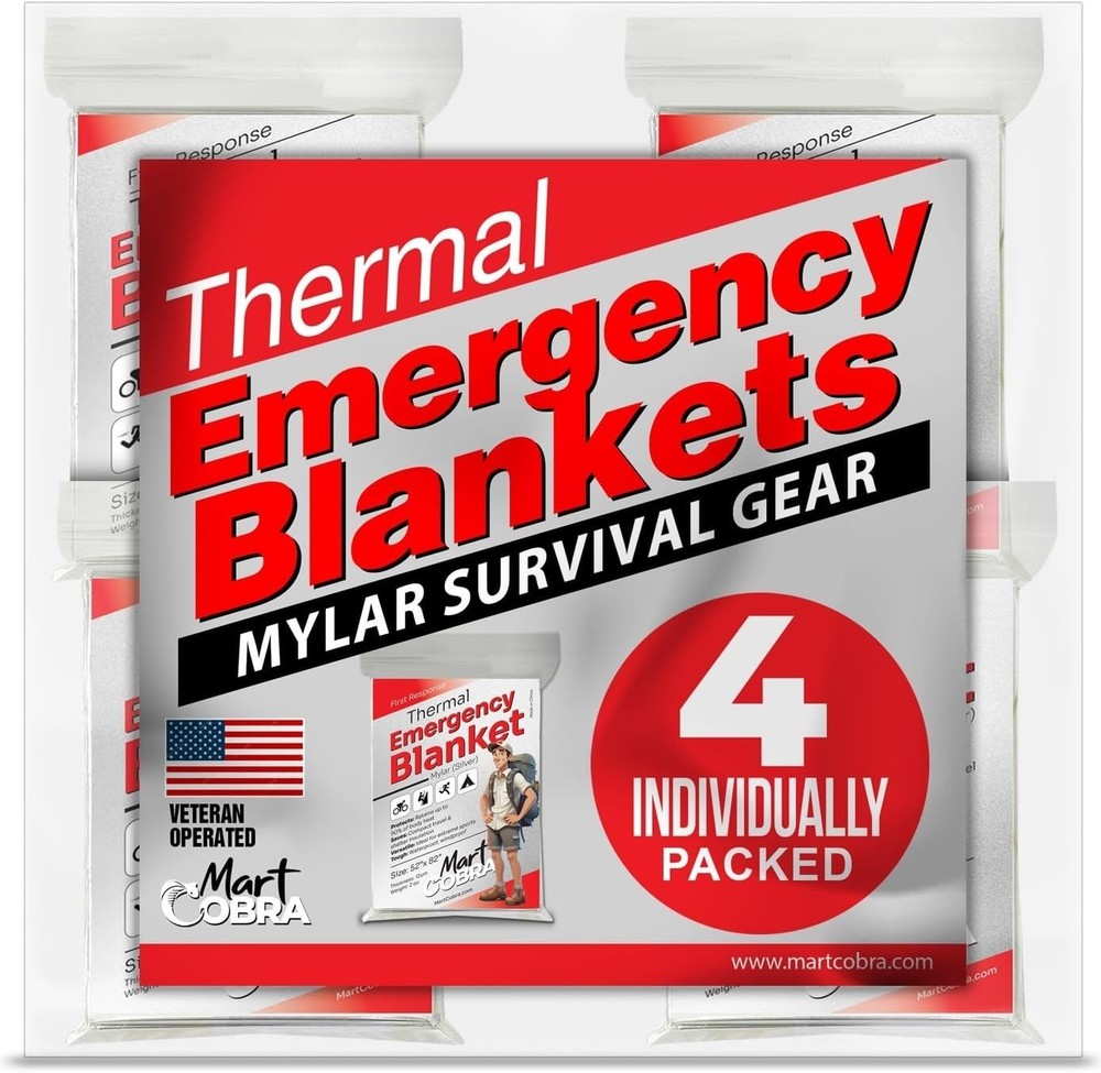 Emergency Blanket 4 Pack, Reusable Space Mylar Thermal Survival Camping Gear