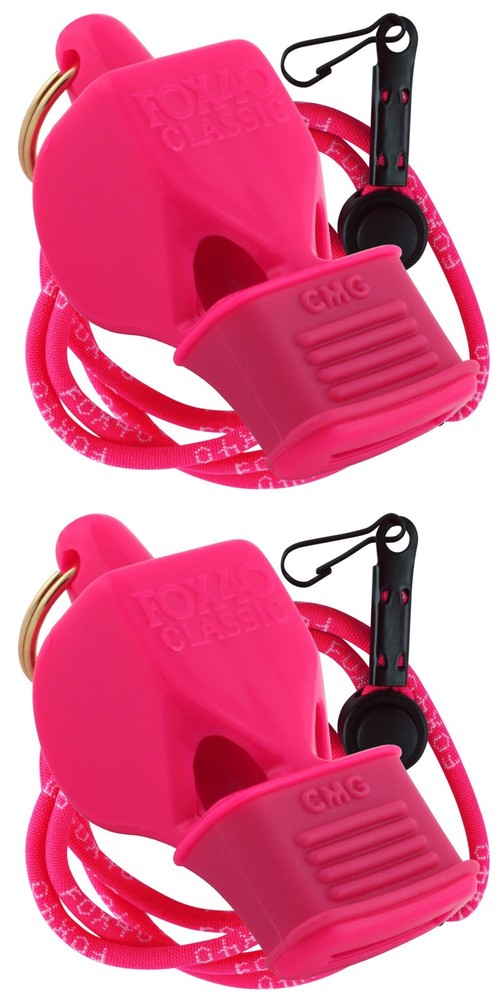 Fox 40 Classic Official CMG 3-Chamber Pealess Whistle + Lanyard, Pink (2-Pack)
