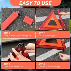 3 Pack Emergency Warning Triangles, Reflective Roadside Safety Triangle Kit