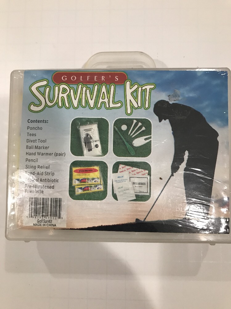 Golfers Survival Kit For Pocket Or Golf Bag Poncho, Hand Warmers, Tees, Etc.
