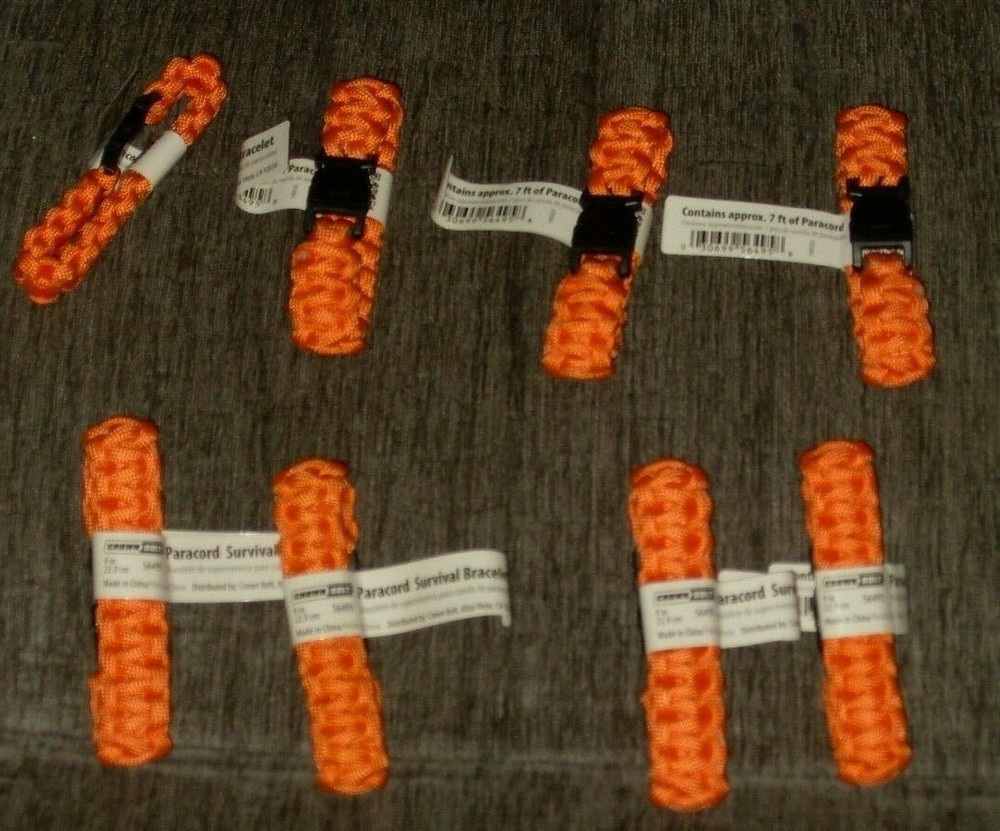 Paracord Survival Bracelets by Crown Bolt in neon orange 9 inches Set of 8 NEW