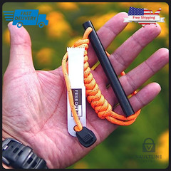 FERROFIRE Ferro Rod Fire Starter 3/8 x 4 Inch with Carbon Steel Striker