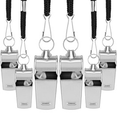 6 Pack Stainless Steel Coach Whistle with Lanyard for Adults Referees Officials