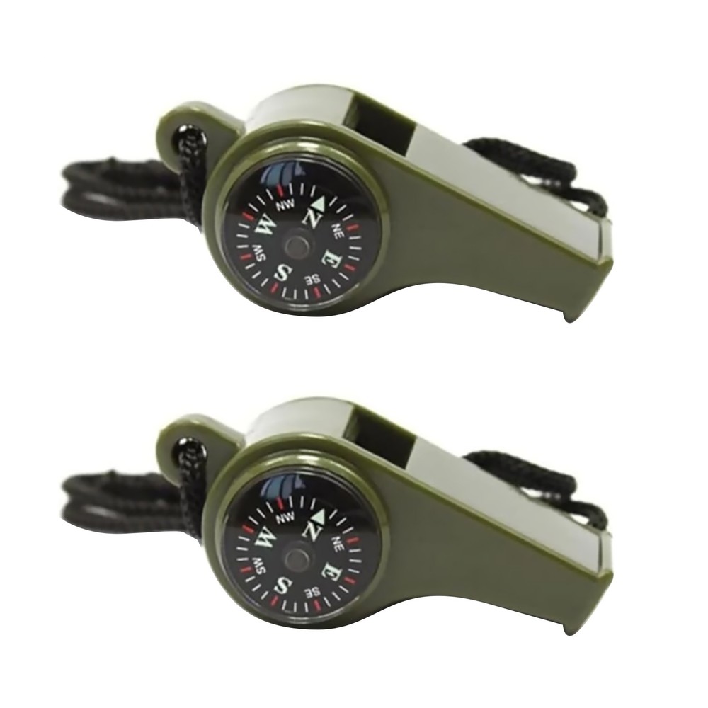 2 Pack Safety Whistle 3-In-1 Compass Thermometer Survival Gear Kit with Lanyard