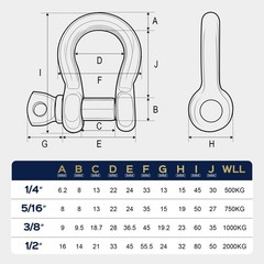 316 Stainless Steel D Ring Bow Shackles, Heavy Duty Anchor Shackles with Secu…