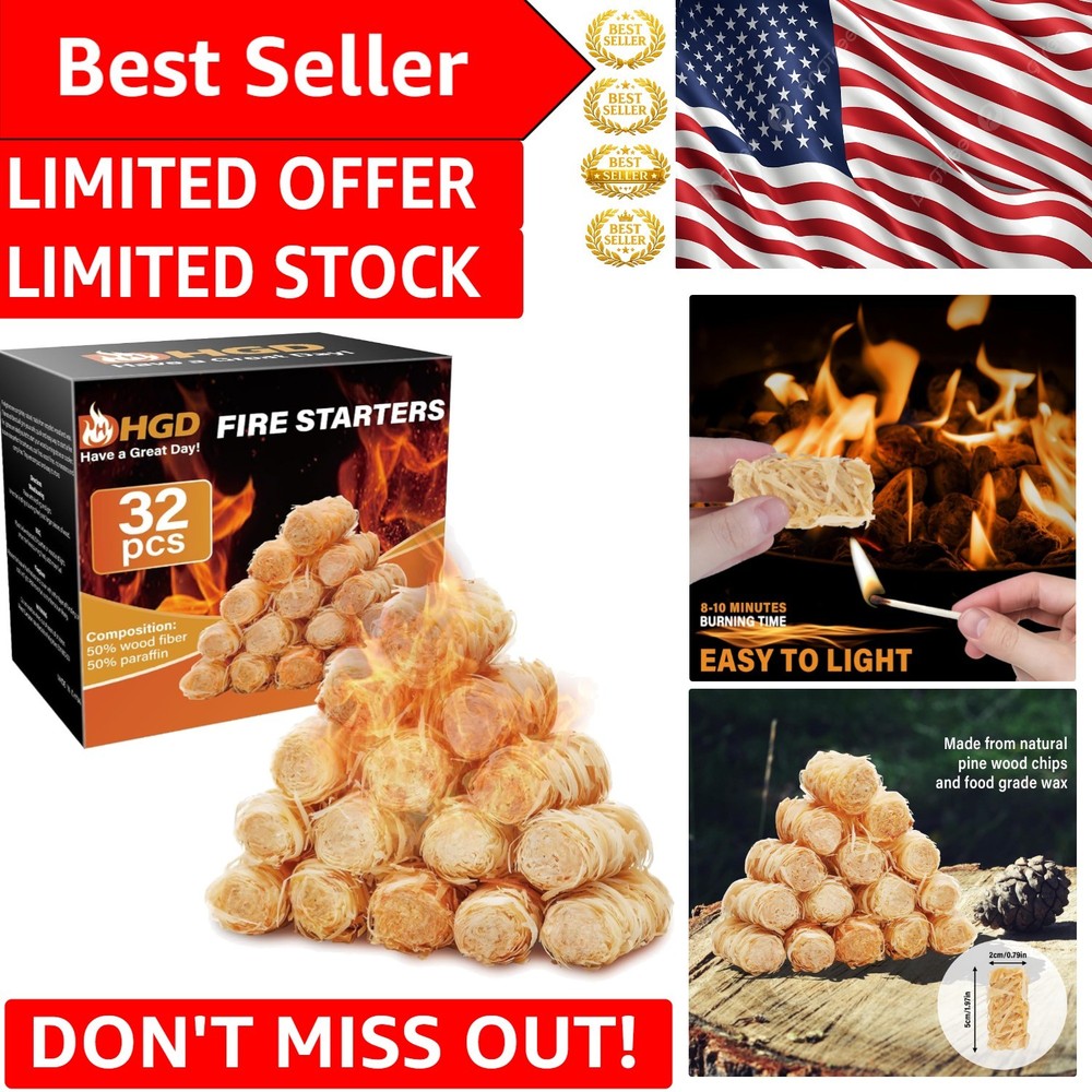 Effortless Lighting: 32 Natural Fire Starters – Quick & Waterproof for Campfires