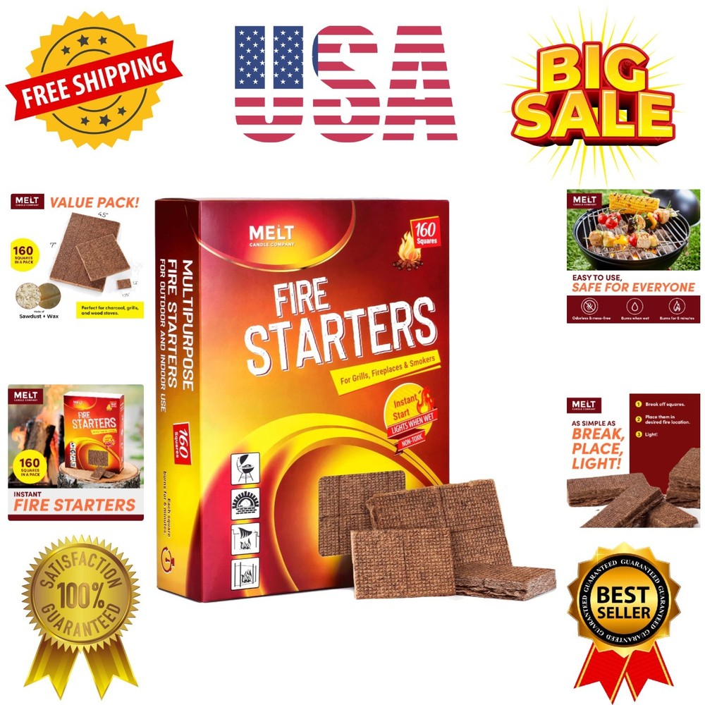 Fire Starter Squares, 160 Pieces – Fire Starters Kit for Campfires, Grill, Ou…