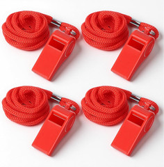 4 Packs Loud Crisp Sound Sports Whistles, Plastic Sports Whistles with Lanyard,