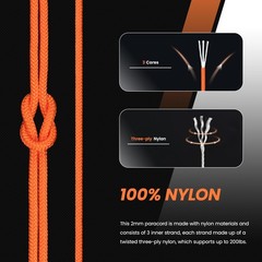2mm Paracord 100ft Nylon Rope 3 Strands Type I Cord for DIY, Camping, Outdoor…