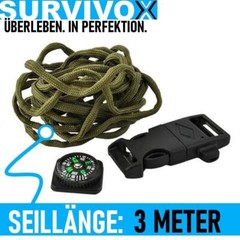 Survivox Survival Bracelet Compass Whistle Fire Starter Outdoor Paracord 5in1