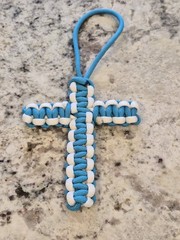Paracord Cross And Keychain Set In Turquoise And White