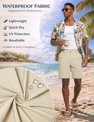 PULI Golf Shorts Men 10 Inch Inseam Hiking Business Dress 36, Sand Khaki