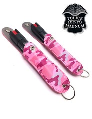 2 Police Magnum pepper spray .75oz pink camo keychain holster defense protection