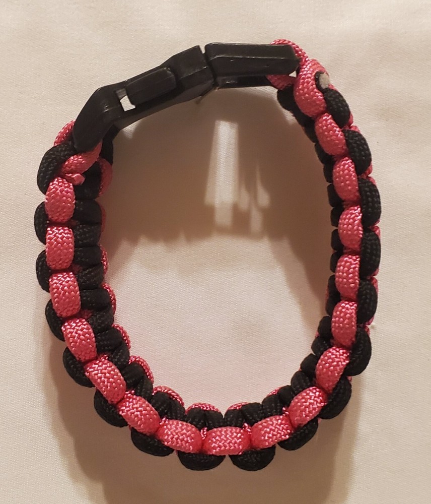 Paracord Survival Emergency Bracelet – 9″ L -Side Release Buckle-Black and Pink
