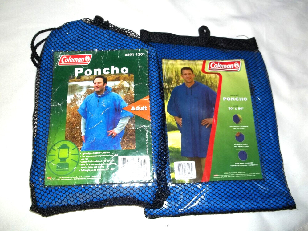 Two Coleman Ponchos Adult Blue 1-NIP 1- Worn once