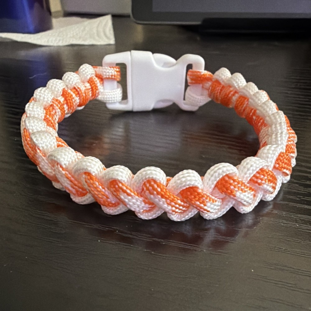 Orange & White Paracord Bracelet Adjustable Plastic Side-Release Buckle