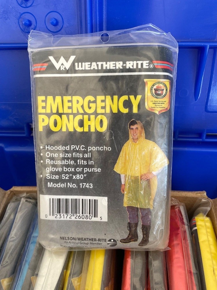 A Box of 12 Hooded Rain Poncho Raincoats Reusable One Size Fits Most