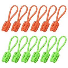 12Pcs Reflective Paracord Zipper Pull, 85 mm Length&Orange&Shiny Green