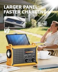 Emergency Weather Radio with Large Solar Panel, Efficient Hand Crank & Yellow