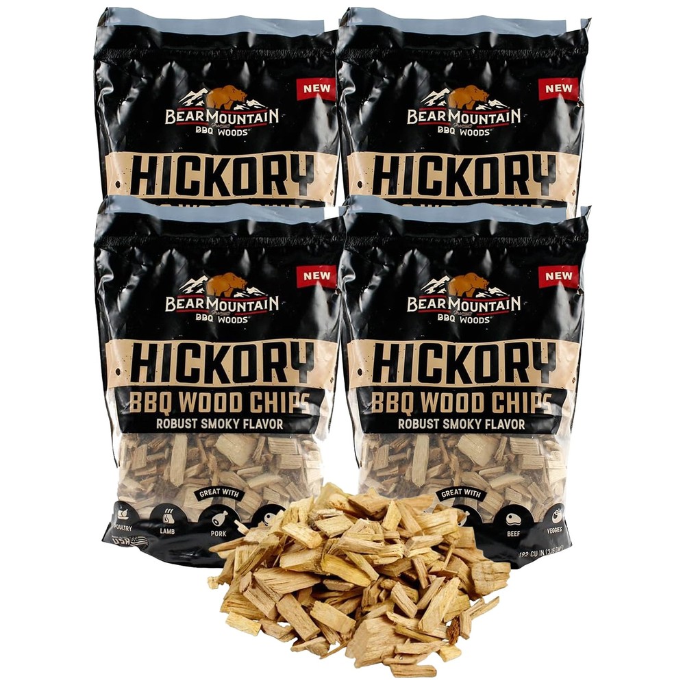 Bear Mountain BBQ Hickory BBQ Wood Chips for Outdoor Grill, 2 lb Bag-Pack of 6
