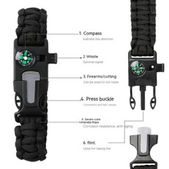 Outdoor Bracelet SOS Camping Survival Paracorde chargeable Whistle Gear Compass