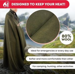 Olive Drab Green Fire Retardant Wool Blanket 66×90 Military Survival Emergency