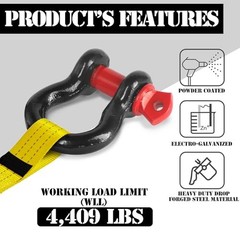 1/» D Ring Shackle with 5/8″ Screw PinT Working Load Limit 1/2 Inch 2 Black&Red