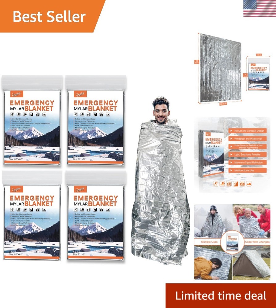 82″x62″ Lightweight Mylar Emergency Blankets | 4-Pack for Outdoor Safeguarding