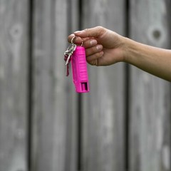 Police Magnum .50oz pepper spray 5 hot pink molded keychain 5 QR safety defense