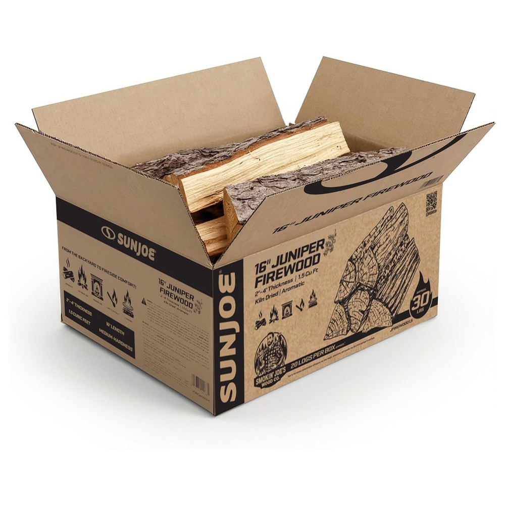 Sun Joe Smokin’ Joe’s Firewood, Kiln Dried Juniper Firewood for Stoves, 20 Logs