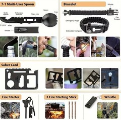 278PCS Survival Kit w/ MOLLE Bag, Tools, Tent, First Aid, Flashlight & Gear Set