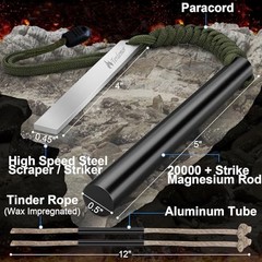 The Professional Ferro Rod Fire Starter Kits Including a 5 Ferro Rod and Two 12