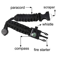 2 Pcs Survival Paracord Bracelet Flint Fire Starter Scraper Compass for Camping