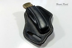 Custom Black 45 Degree Canted Leather Sheath for Buck 110 Folding Hunter